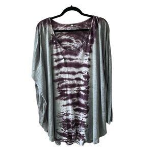 Pete & Greta 100% Linen Scoop Neck Tie Dye Tunic Top Long Sleeve Gray Purple